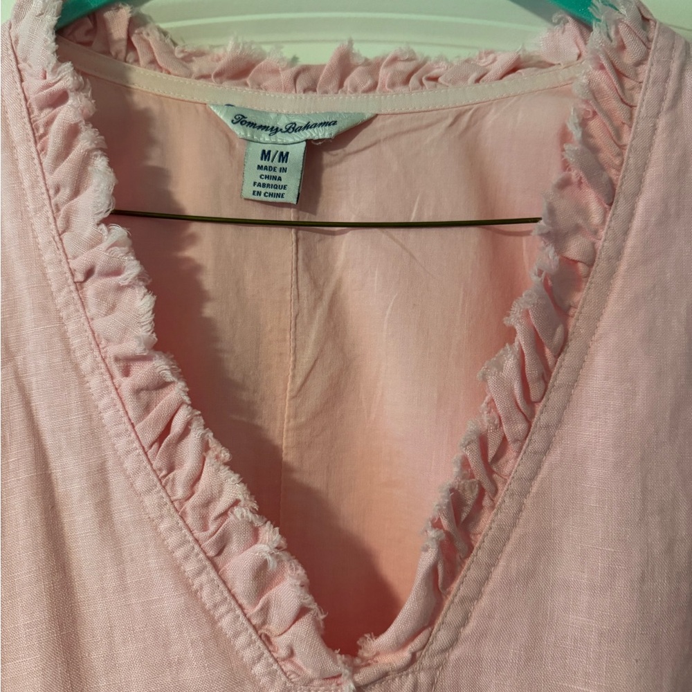 Tommy Bahama Pink Sleeveless Mini Dress with Ruffle V-Neck - Picture 3 of 4